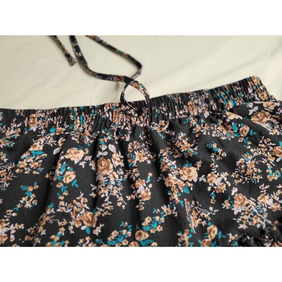 Boho cottage core floral country skirt flowers black gypsy medium women's clothi - Picture 2 of 5